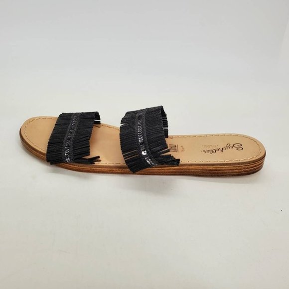 Seychelles Womens Someone‎ Comin Slides Sandals Black Fringe Sequined Slip On 9 - Picture 1 of 10